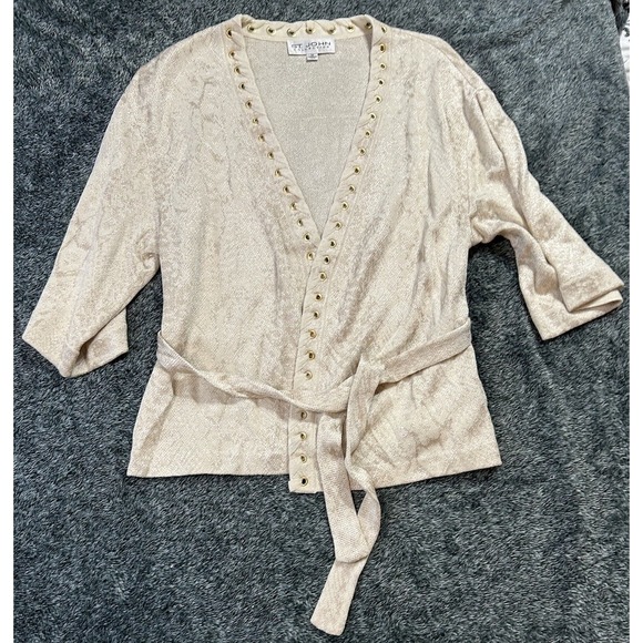 M & M Sweaters - ST. John Collection Womens Size M Beige Long Sleeve Open Front Cardigan Sweater